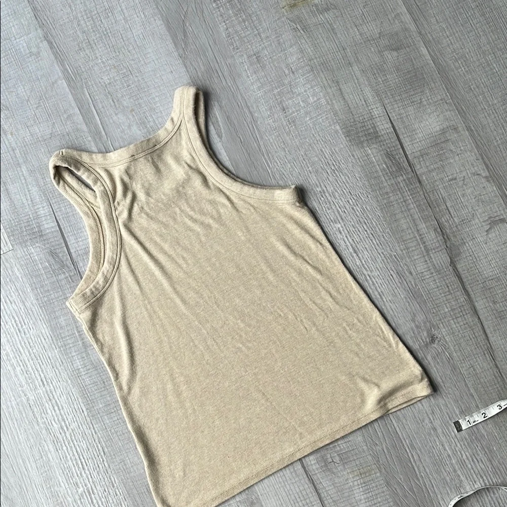 Cream Ribbed Sleeveless Pajama Top.